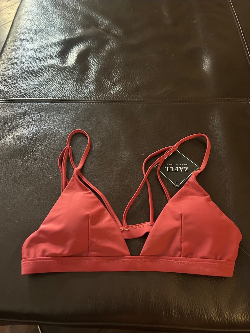 Zaful Coral Red Strappy Triangle Swim Bralette
